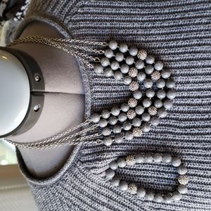 Necklace & Bracelet-Gray Marbled Stone Beads with Silver Accents